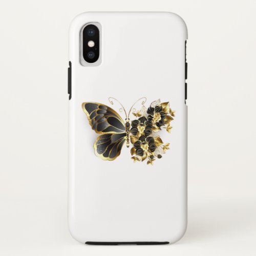 Gold Flower Butterfly with Black Orchid iPhone XS Case