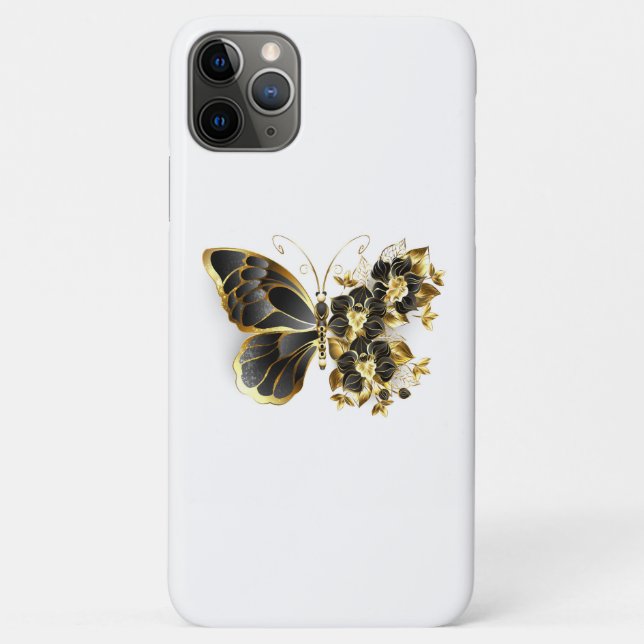 Gold Flower Butterfly with Black Orchid Case-Mate iPhone Case (Back)