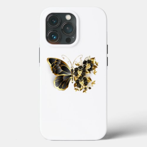 Gold Flower Butterfly with Black Orchid iPhone 13 Pro Case