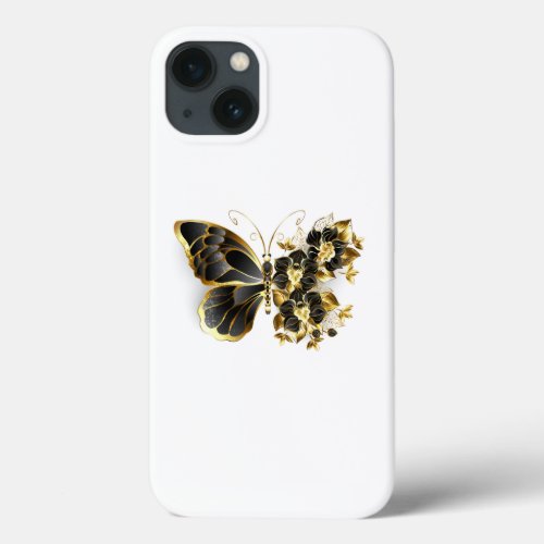 Gold Flower Butterfly with Black Orchid iPhone 13 Case