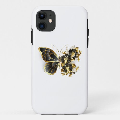 Gold Flower Butterfly with Black Orchid iPhone 11 Case