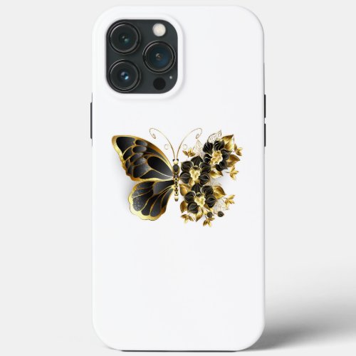 Gold Flower Butterfly with Black Orchid iPhone 13 Pro Max Case