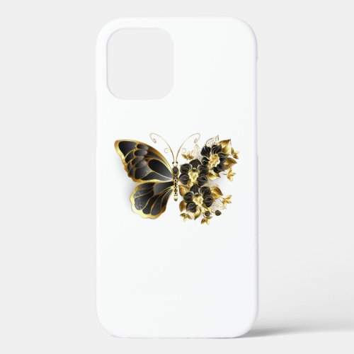 Gold Flower Butterfly with Black Orchid iPhone 12 Pro Case