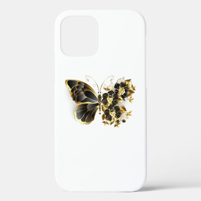 Gold Flower Butterfly with Black Orchid Case-Mate iPhone Case (Back)
