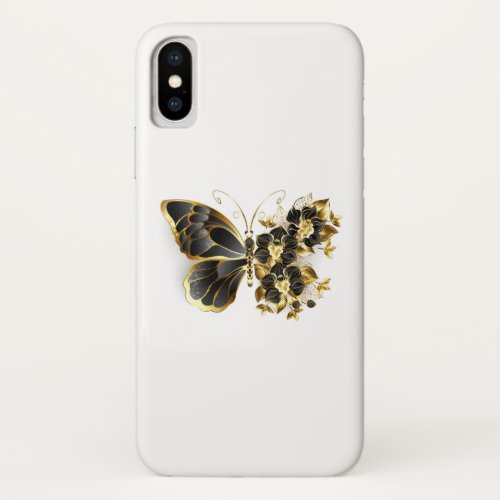 Gold Flower Butterfly with Black Orchid iPhone X Case