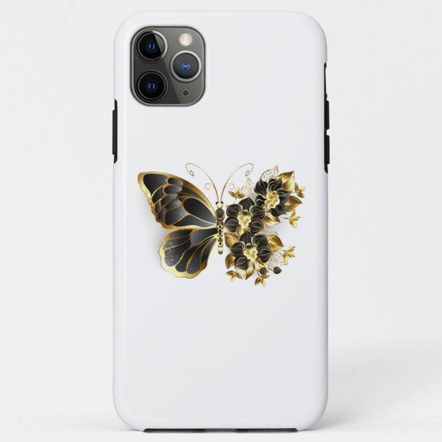 Gold Flower Butterfly with Black Orchid Case-Mate iPhone Case (Back)