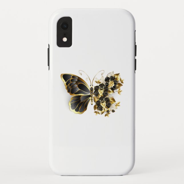 Gold Flower Butterfly with Black Orchid Case-Mate iPhone Case (Back)