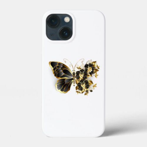 Gold Flower Butterfly with Black Orchid iPhone 13 Mini Case