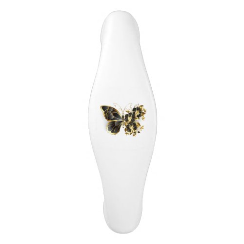 Gold Flower Butterfly with Black Orchid Ceramic Cabinet Pull