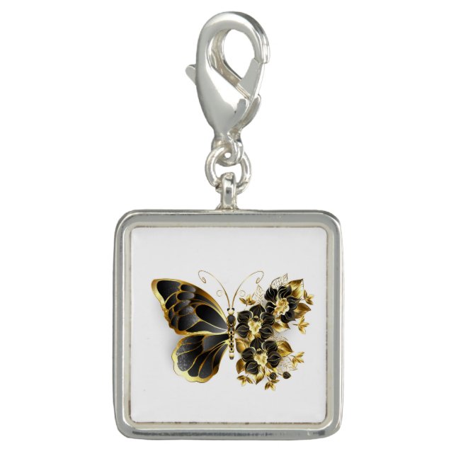 Gold Flower Butterfly with Black Orchid Charm (Front)