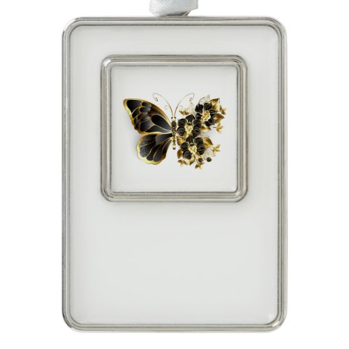 Gold Flower Butterfly with Black Orchid Christmas Ornament