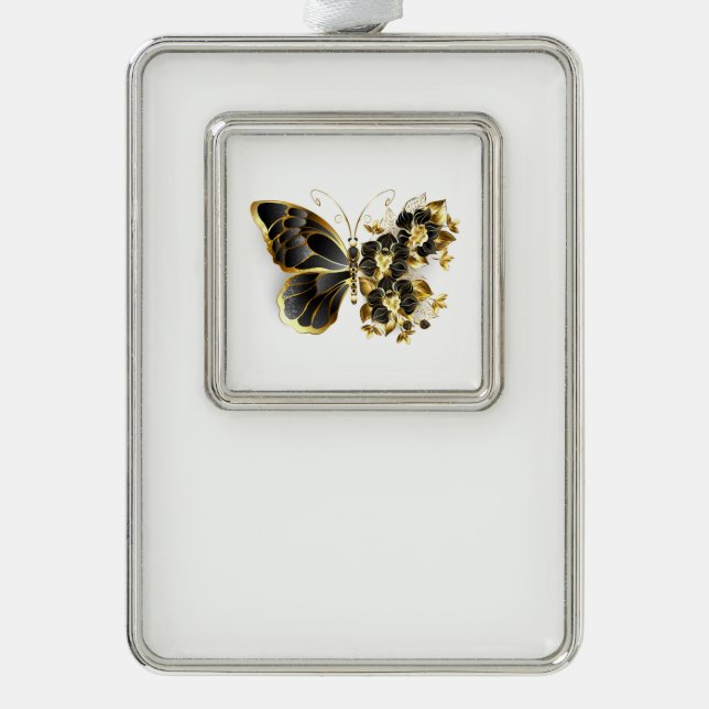 Gold Flower Butterfly with Black Orchid Christmas Ornament (Front)