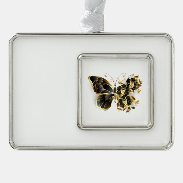 Gold Flower Butterfly with Black Orchid Christmas Ornament (Front)