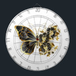 Gold Flower Butterfly with Black Orchid Dart Board<br><div class="desc">Gold flower butterfly with black jewelry orchid,  decorated with gold leaves on white background.</div>
