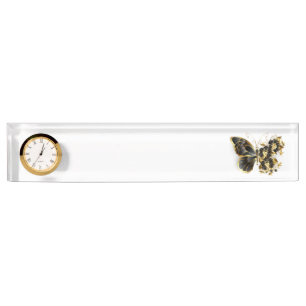 Gold Flower Butterfly with Black Orchid Desk Name Plate
