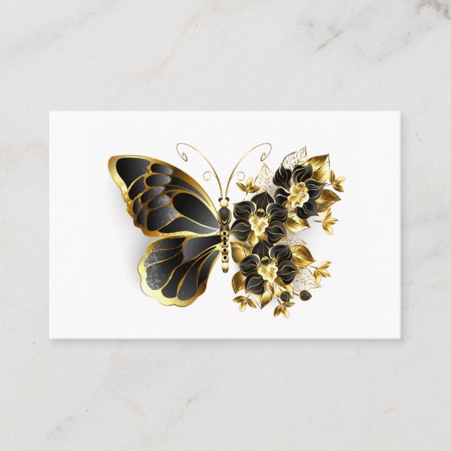 Gold Flower Butterfly with Black Orchid Discount Card (Front)