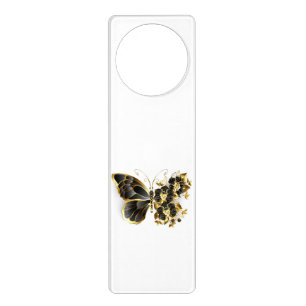Gold Flower Butterfly with Black Orchid Door Hanger