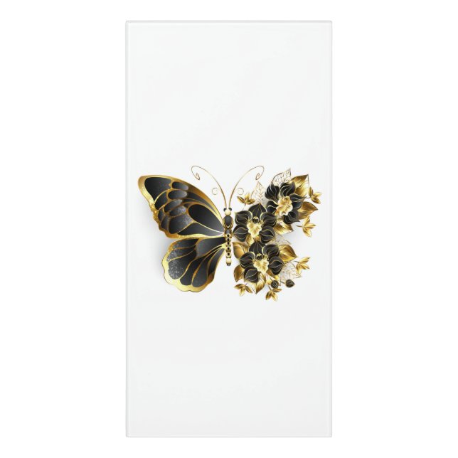 Gold Flower Butterfly with Black Orchid Door Sign (Classic Front Vert)