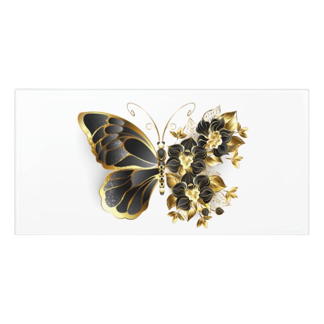 Gold Flower Butterfly with Black Orchid Door Sign (Classic Front)