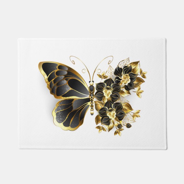 Gold Flower Butterfly with Black Orchid Doormat (Front)