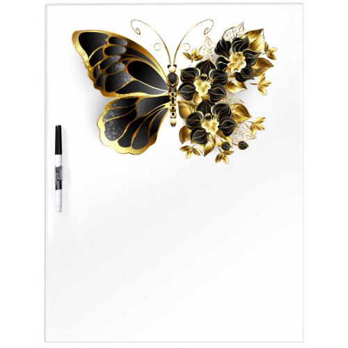 Gold Flower Butterfly with Black Orchid Dry Erase Board