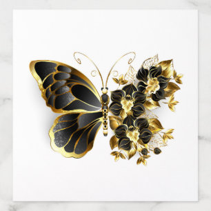 Gold Flower Butterfly with Black Orchid Envelope Liner