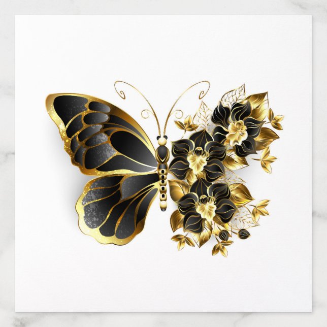 Gold Flower Butterfly with Black Orchid Envelope Liner (Design)