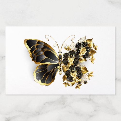 Gold Flower Butterfly with Black Orchid Envelope Liner