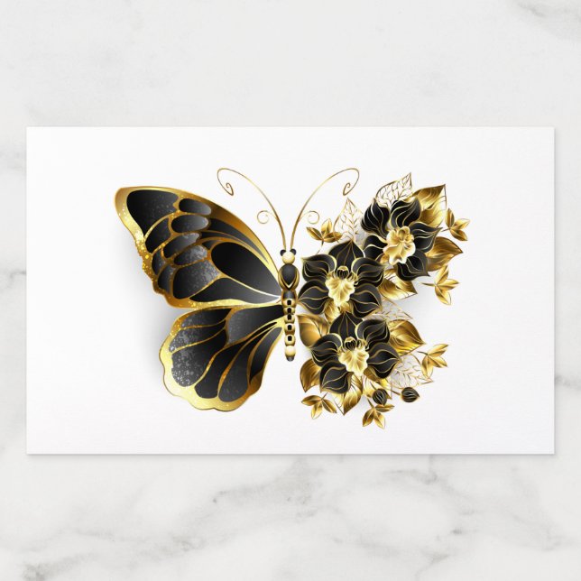 Gold Flower Butterfly with Black Orchid Envelope Liner (Design)