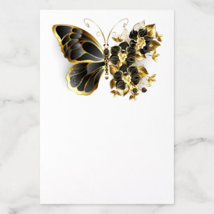 Gold Flower Butterfly with Black Orchid Envelope Liner