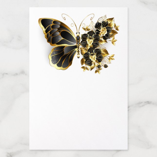 Gold Flower Butterfly with Black Orchid Envelope Liner (Design)