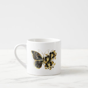 Gold Flower Butterfly with Black Orchid Espresso Cup