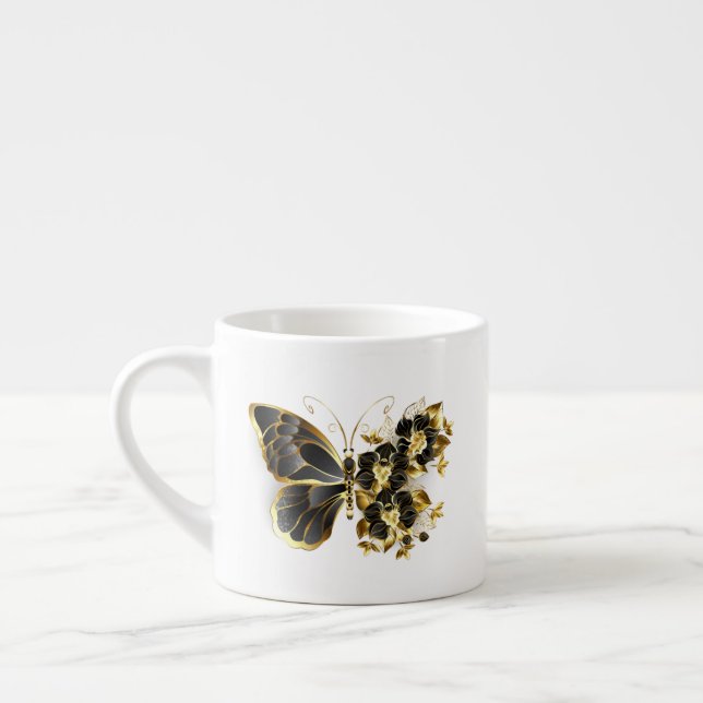 Gold Flower Butterfly with Black Orchid Espresso Cup (Left)