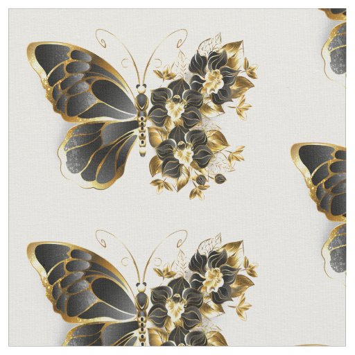 Gold Flower Butterfly with Black Orchid Fabric