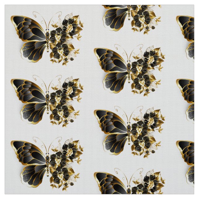 Gold Flower Butterfly with Black Orchid Fabric (Swatch)