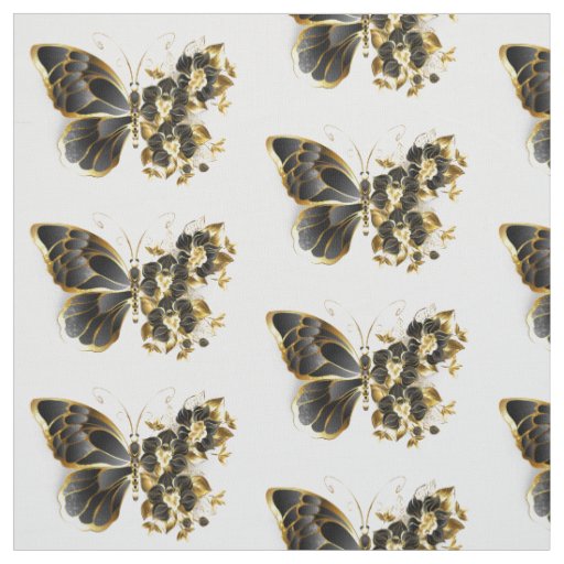Gold Flower Butterfly with Black Orchid Fabric