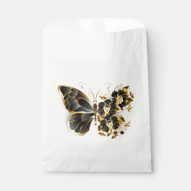 Gold Flower Butterfly with Black Orchid Favor Bag (Front)