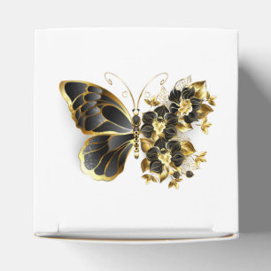 Gold Flower Butterfly with Black Orchid Favor Boxes