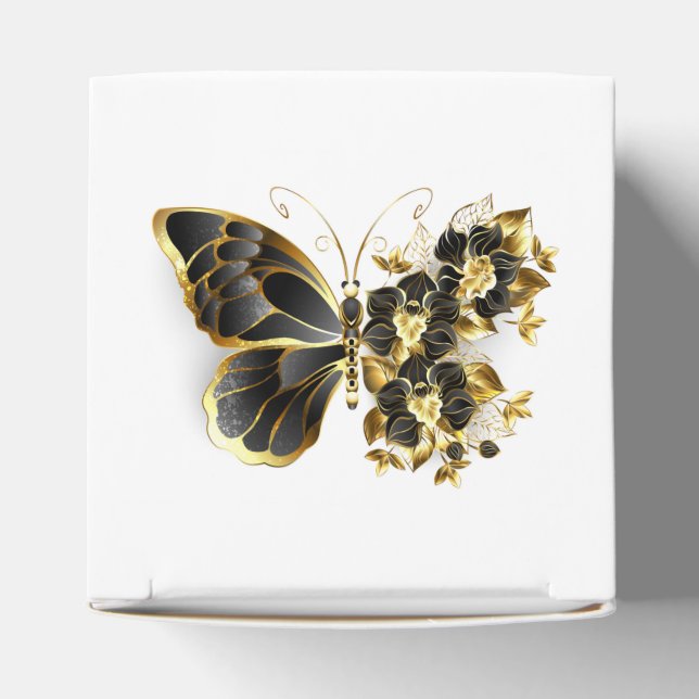 Gold Flower Butterfly with Black Orchid Favor Boxes (Top)