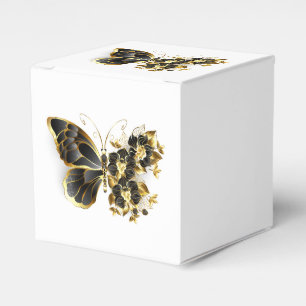 Gold Flower Butterfly with Black Orchid Favor Boxes