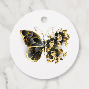 Gold Flower Butterfly with Black Orchid Favor Tags