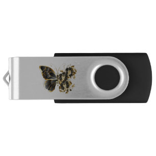 Gold Flower Butterfly with Black Orchid Flash Drive