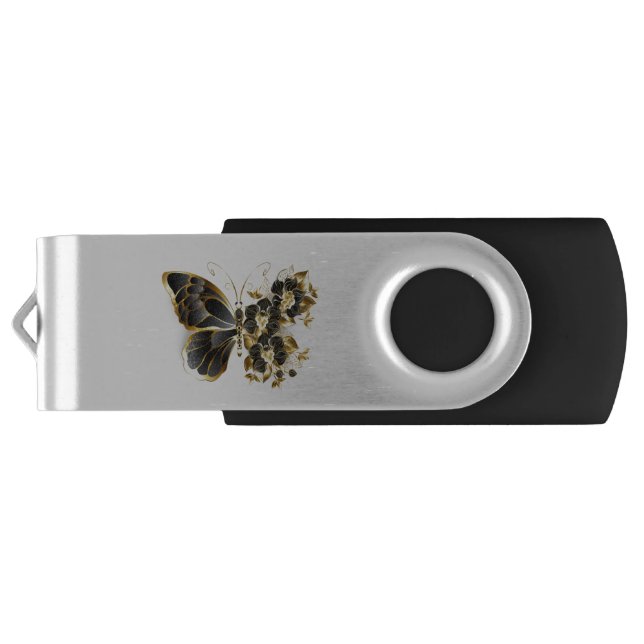 Gold Flower Butterfly with Black Orchid Flash Drive (Back)