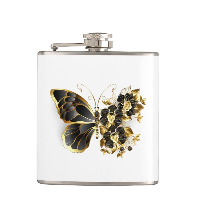 Gold Flower Butterfly with Black Orchid Flask (Front)