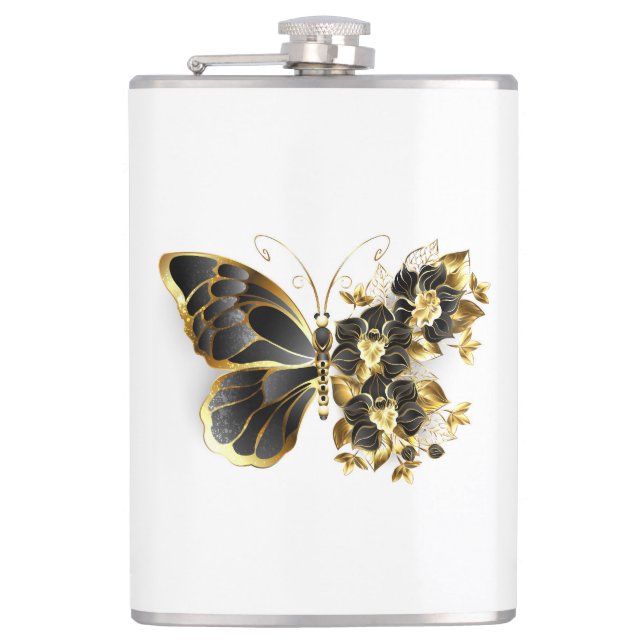Gold Flower Butterfly with Black Orchid Flask (Front)