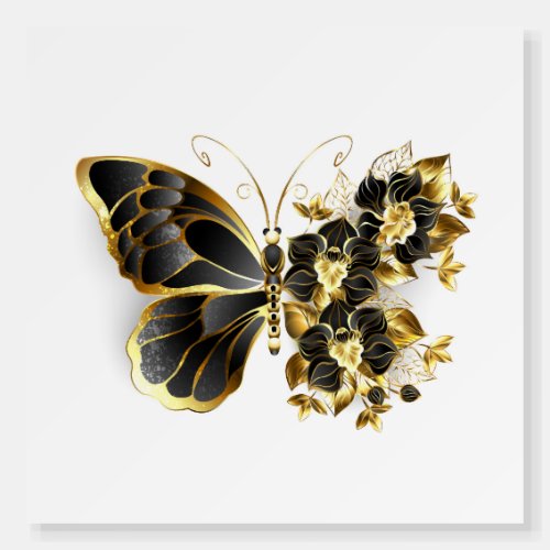 Gold Flower Butterfly with Black Orchid Foam Board