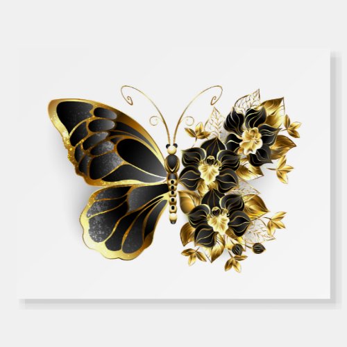 Gold Flower Butterfly with Black Orchid Foam Board