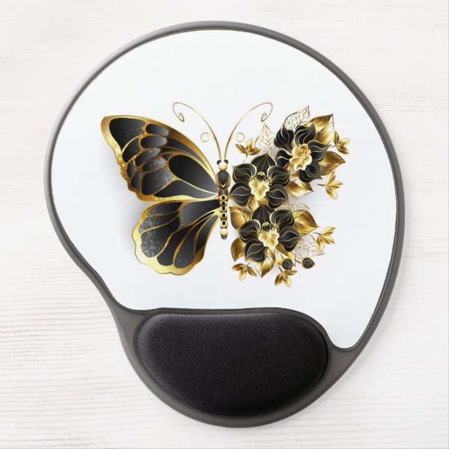Gold Flower Butterfly with Black Orchid Gel Mouse Pad (Front)