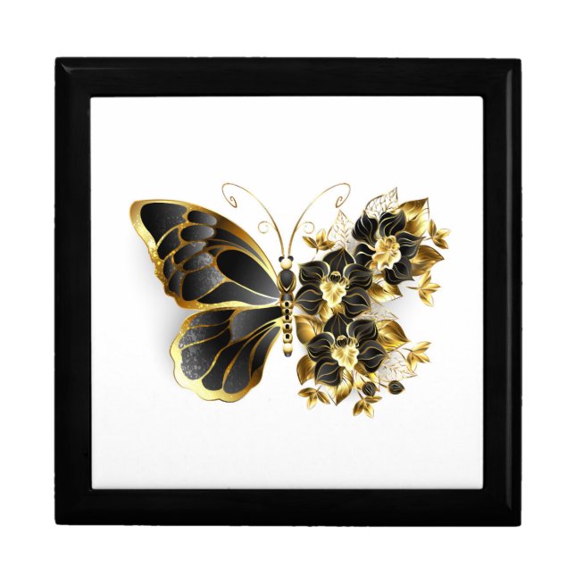 Gold Flower Butterfly with Black Orchid Gift Box (Front)