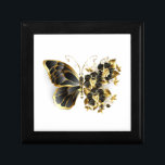 Gold Flower Butterfly with Black Orchid Gift Box<br><div class="desc">Gold flower butterfly with black jewelry orchid,  decorated with gold leaves on white background.</div>